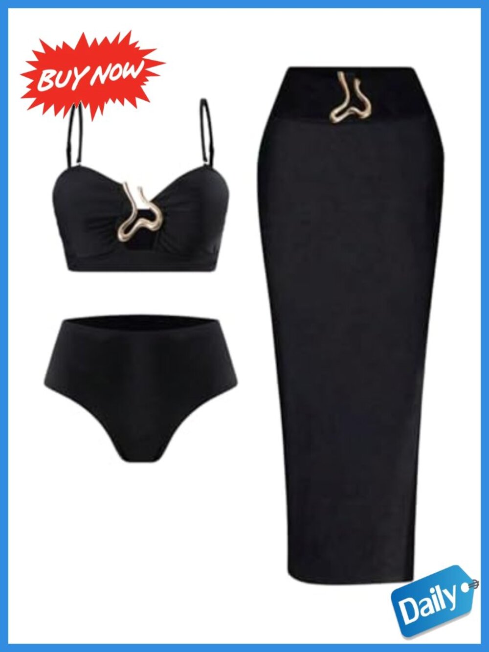 3 Piece High Waist Bikini Set with Maxi Beach Cover Up Skirt